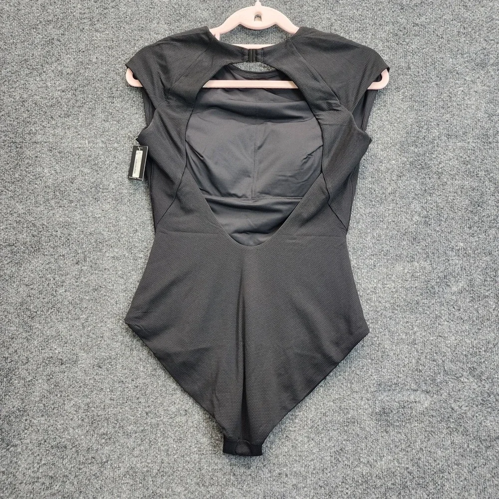 NWT Spanx P.Shaping Hi-Neck SS One Piece Womens L Black Tummy Control Swimsuit